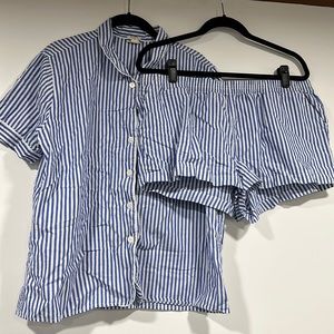 JCrew Blue/White Stripe cotton shorts pajama set